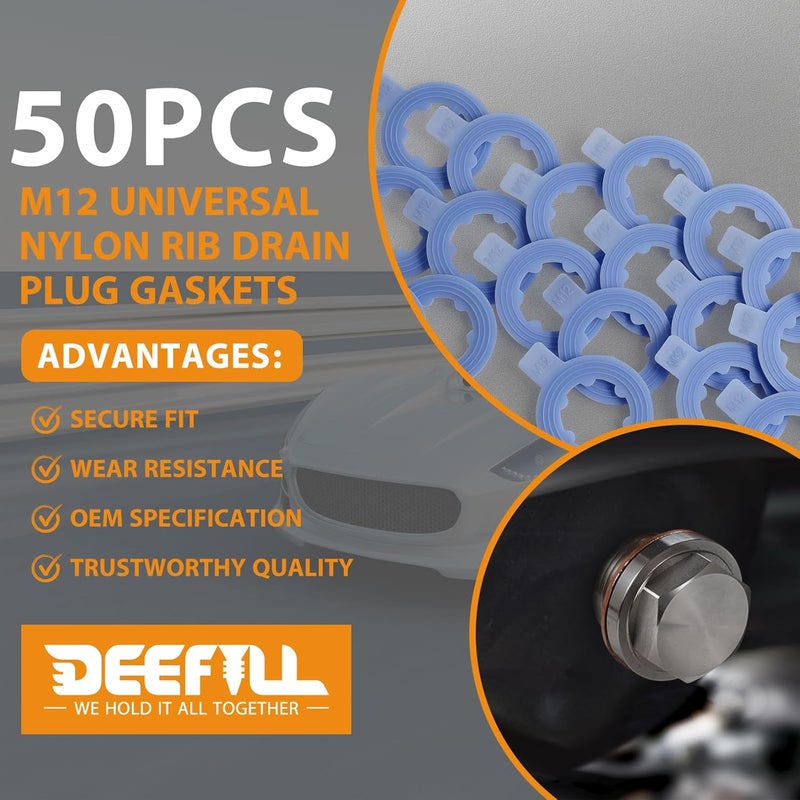 DEEFILL 50 PCS Nylon Rib Oil Drain Plug Gasket, Fits M12 Replace 097-116CD, 097-116 - Image 5